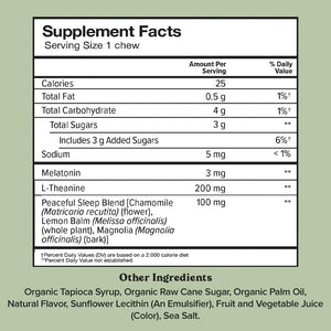 Chewsy Peaceful Sleep Chews, Sleep Support, 3 Mg Melatonin, 200 MGS L-Theanine, Chamomile, Lemon Balm, Magnolia, Nighttime Sleep Aid, Naturally Minty Chews, Promotes Restful Sleep, 30-Day Supply (1)