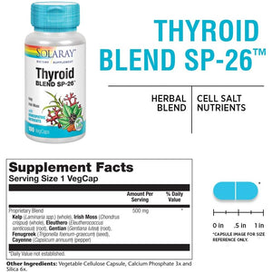 SOLARAY Thyroid Blend SP-26 | Herbal Blend W/Cell Salt Nutrients to Help Support Healthy Thyroid Function | Non-Gmo, Vegan | 100 Vegcaps