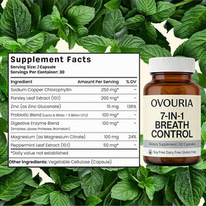 Ovouria Breath and Gut Balance - 7-In-1 Breath Control, Targets Bad Breath at the Gut Root, Natural Ingredients with Probiotics, Vegan Gluten-Free, 60 Capsules(1Pc)