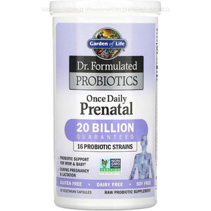 Garden of Life Dr. Formulated Probiotics Once Daily Prenatal - Acidophilus and Bifidobacteria Probiotic Support for Mom and Baby – Shelf Stable - Gluten, Dairy, and Soy-Free - 30 Vegetarian Capsules