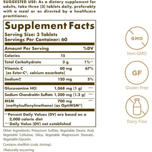 Solgar Extra Strength Glucosamine Chondroitin MSM W/Ester-C, 180 Tablets - Promotes Healthy Joints, Supports Comfortable Movement & Collagen Formation - Non-Gmo, Gluten No, Dairy No - 60 Servings
