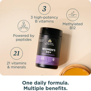Ancient Nutrition Women’S 50+ Multivitamin with Ashwagandha – Menopause Support for Hot Flashes, Sleep, Mood, Energy & Hormonal Balance – 21 Vitamins & Minerals – 30 Servings