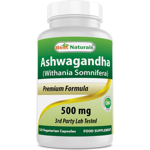Best Naturals Ashwagandha Capsules for Relaxing Stress and Mood, 500 Mg, 120 Count (Packaging May Vary)