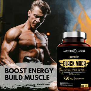Black Maca Root 50:1 750Mg – 180 Capsules Organic Peruvian Maca Peruana Supplement for Men | High Potency Energy, Mood & Performance Support | Vegan, Non-Gmo