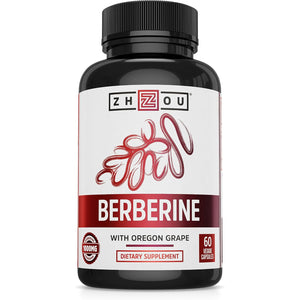 Zhou Berberine with Oregon Grape - Berberine Supplement for Women & Men, Gut Health, Metabolic Function, Berberine 1000Mg per Capsule - 60 Vegetarian Capsules (Pack of 1)