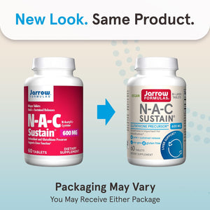 Jarrow Formulas N-A-C Sustain 600 Mg, Dietary Supplement, NAC 600 Mg, an Antioxidant Amino Acid Support for Liver Health, 60 Tablets, 60 Day Supply