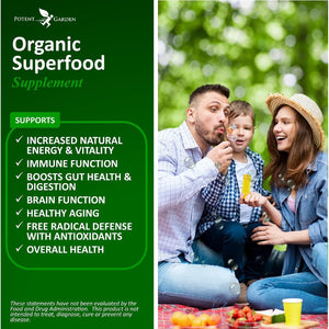 Potent Garden Organic Superfood Greens, Fruit and Veggies Supplement Rich in Vitamins & Antioxidants with Alfalfa, Beet Root & Tart Cherry to Boost Energy, Immunity & Gut Health, Greens Tablets 60 Ct