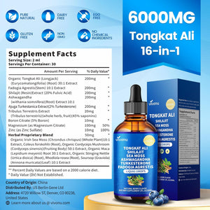 Vivonu Tongkat Ali Liquid Drops with Shilajit* for Men, Turkesterone, Fadogia Agrestics, Magnesium Zinc & Boron, Berry Flavor Herbal Supplements* for Energy*, Immune* Health