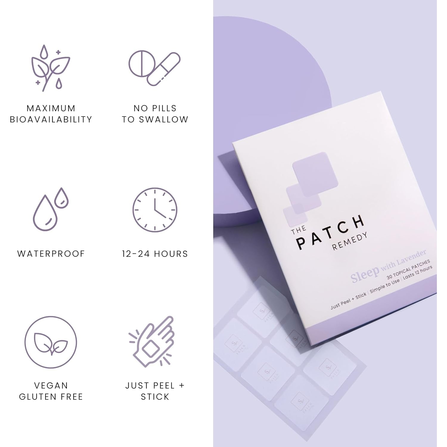 The Patch Remedy Sleep with Lavender Patch | Valerian, Passionflower, Hops, Magnesium Glycinate, Lavender | 30 Patches