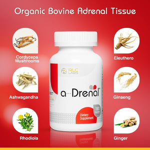 RLC Labs A-Drenal, 120 Capsules - Herbal, Cortisol Supplement with Ashwagandha, Ginger & Rhodiola to Support Balance, Mood, Energy & Vitality - Adrenal Support Formula (1 Month Supply)