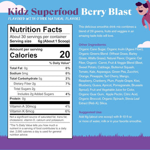 Amazing Grass Kidz Superfood: Organic Greens, Fruits, Veggies, Beet Root Powder & Probiotics for Healthy Kids, Berry Blast, 30 Servings
