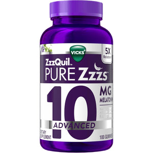 Zzzquil Pure Zzzs Advanced Melatonin Gummies, Melatonin 10Mg, Sleep Aid, with Chamomile & Lavender, Melatonin Sleep Gummies, Sleep Aids for Adults, Berry Flavored, 100 Sleep Gummies