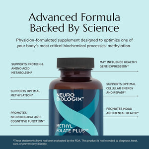 Neurobiologix Methyl Folate Plus, Advanced Blend of L-5 Methylfolate, Folinic Acid & B Vitamins, Supports Healthy Methylation, Brain & Heart Function for Men & Women, Gluten Free, 90 Capsules