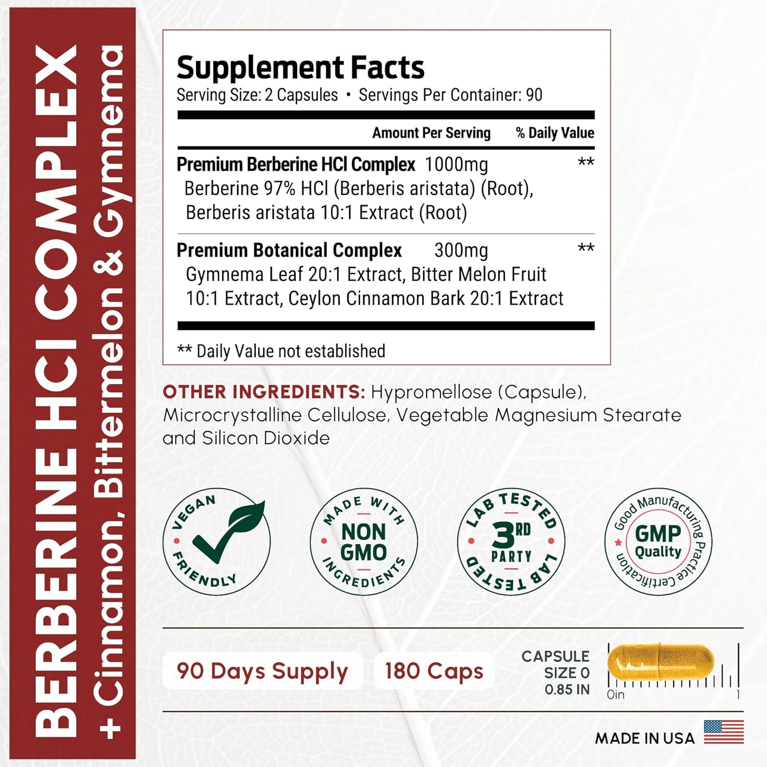 Forestleaf Berberine Supplement - 1300Mg per Serving - Ultra High Potency Berberine Hcl with Ceylon Cinnamon, Bitter Melon & Gymnema - GLP-1 Weight Management Support - 180 Caps