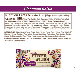 Nugo Fiber D'Lish Cinnamon Raisin, 12G High Fiber, Vegan, 150 Calories, 16 Count
