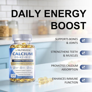 Nutriview Calcium 2000Mg with D3 & K2 - High Absorption Bone Health Supplement for Women, Non-Gmo, 120 Softgels（1Pc）