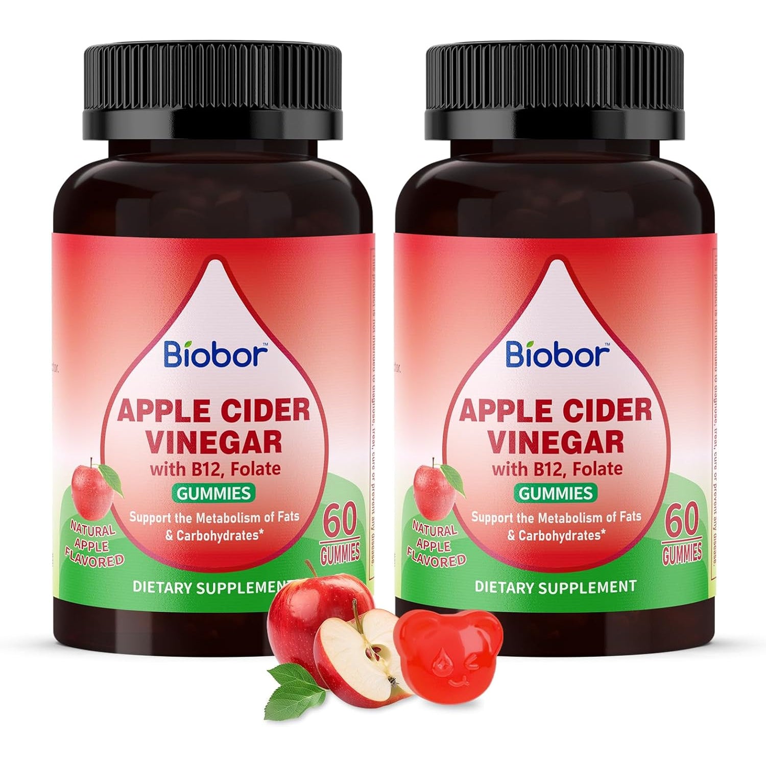 Biobor Apple Cider Vinegar Gummies 1000 Mg with Vitamin B12, ACV Gummies for Women Support the Metabolism of Fats and Carbohydrates, Vegan, GMO Free, Gluten Free (120 Count)