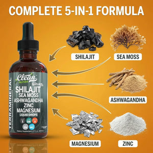 Clean Nutraceuticals Shilajit Drops Liquid | Shilajit Supplement for Men Women with Sea Moss Ashwagandha Zinc Magnesium Boron Fulvic Acid – Himalayan Shilajit Energy Vitality Stamina – 2Oz