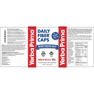 Yerba Prima Daily Fiber Caps Formula, 400 Capsules - Both Soluble and Insoluble - with Psyllium Seed Husks, Acacia Gum, Apple Fiber and More - Dietary Supplement
