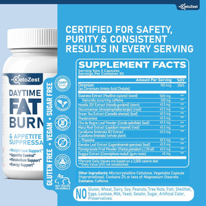 Fat Burner Appetite Suppressant for Weight Loss - Daytime Men Women Natural Thermogenic Fat Burning Diet Pills with Green Tea Caffeine - Curb Hunger Appetite Control Belly Fat Burn Support