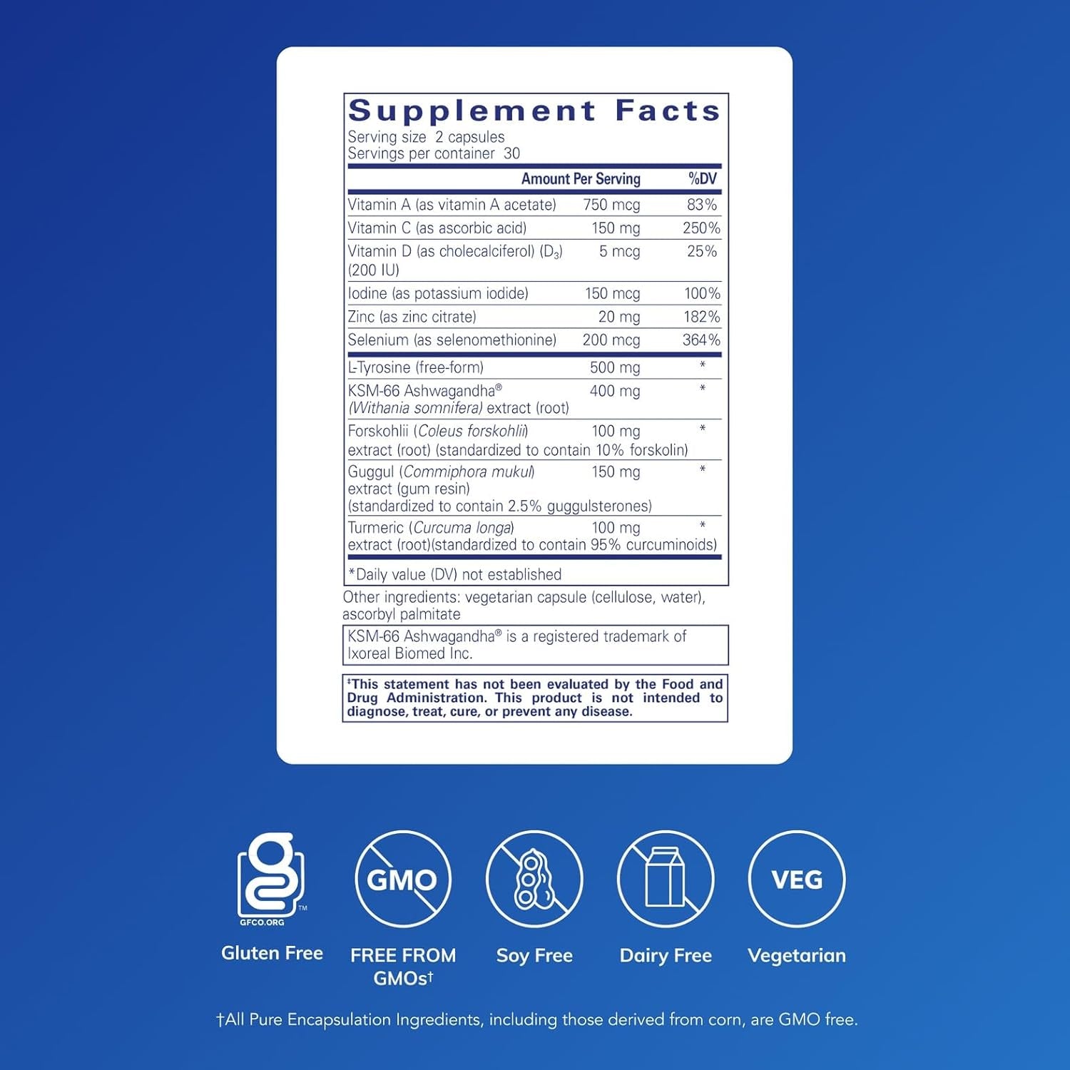 Pure Encapsulations Thyroid Support Complex - Supports Thyroid Health* - Antioxidant Infusion - with Ashwagandha & Iodine - Non-Gmo & Vegetarian - 60 Capsules