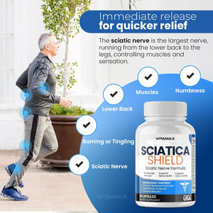Sciatic Nerve Health Support Supplement – 10X Formula Alpha Lipoic Acid Folic Acid, Turmeric, Glucosamine, MSM, Vitamin B Complex - Made in USA – 60Ct