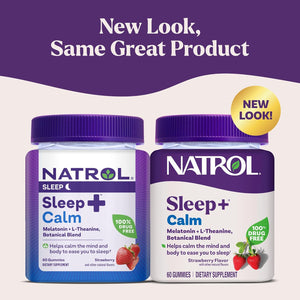 Natrol Sleep+ Calm Melatonin Gummies for Adults, Sleep Gummies, Strawberry Flavor, 60 Gummies, 30 Day Supply