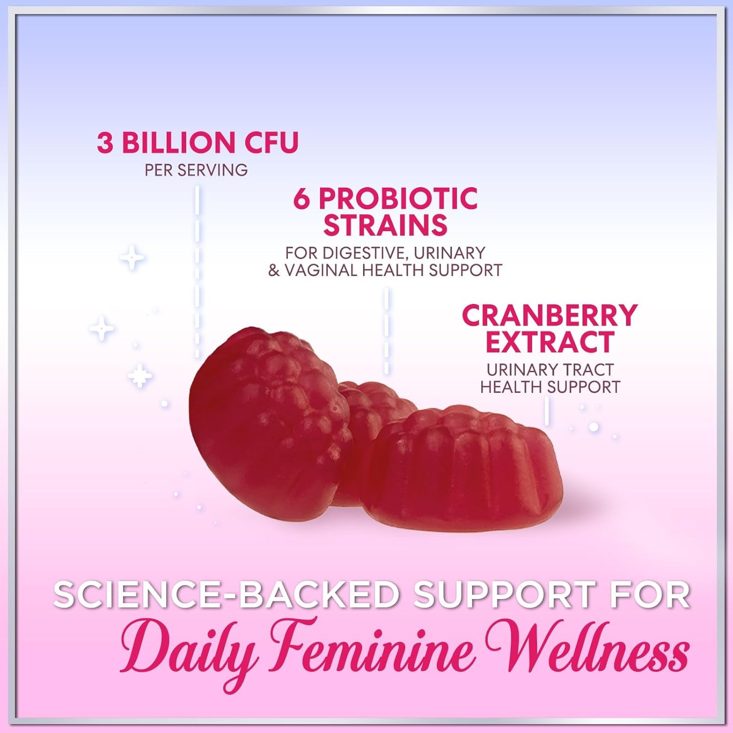 Probiotics for Women Gummies with Cranberry - 6 Premium Strains for PH Balance - Women Probiotics for Digestive Health, Vaginal & Immune Support, Women'S Probiotic Feminine Health Gummy - 60 Gummies