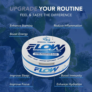 Flow Pouches Mushroom Nootropic Pouches - 600Mg Organic Mushroom Energy Ultra Pouches with Lion'S Mane, Reishi, Cordyceps for Focus & Clean Energy - Zero Caffeine or Sugar (5 Can Pack, Cool Mint)