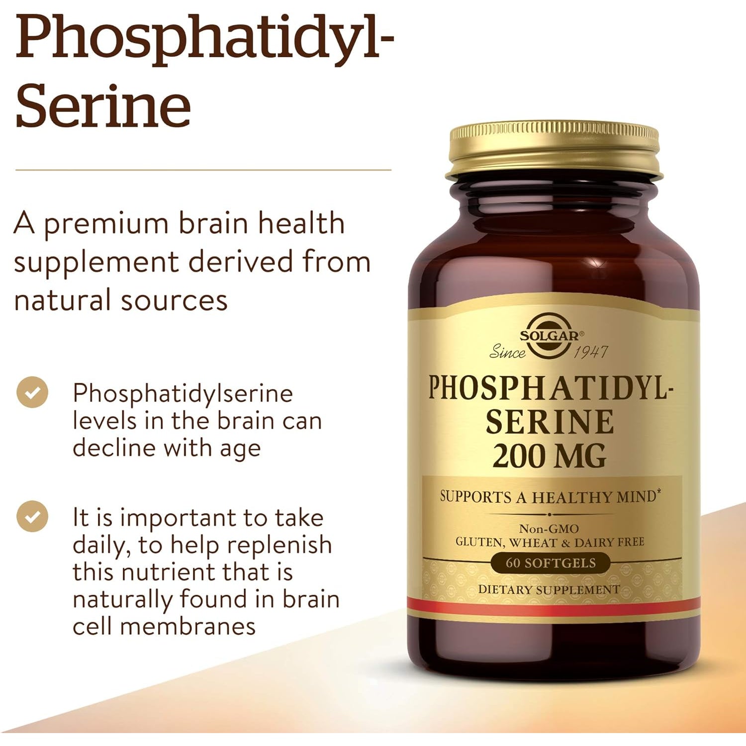 Solgar Phosphatidyl-Serine 200 Mg, 60 Softgels - Premium Brain Health Supplement, Supports a Healthy Mind & Cognitive Function - Gluten Free, Dairy Free - 60 Servings