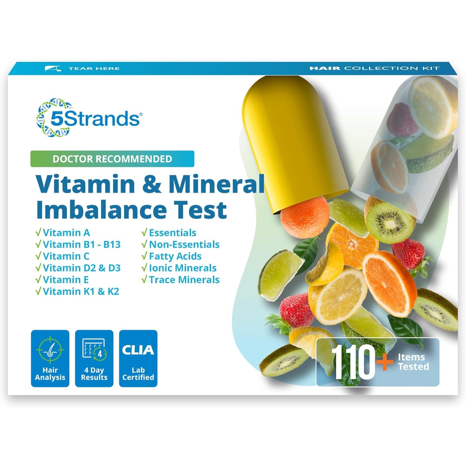 5Strands Nutrition Test, 112 Vitamins, Minerals, Amino Acids Tested, Identify Nutrient Absorption Issues, Holistic at Home Imbalance Testing, Results in 4 Days