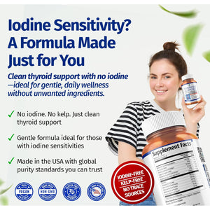 1 Body Thyroid Support Supplement for Women – Iodine Free Formula with Selenium, Zinc & Ashwagandha – Supports Energy, Metabolism & Hormone Balance – 60 Vegan Capsules