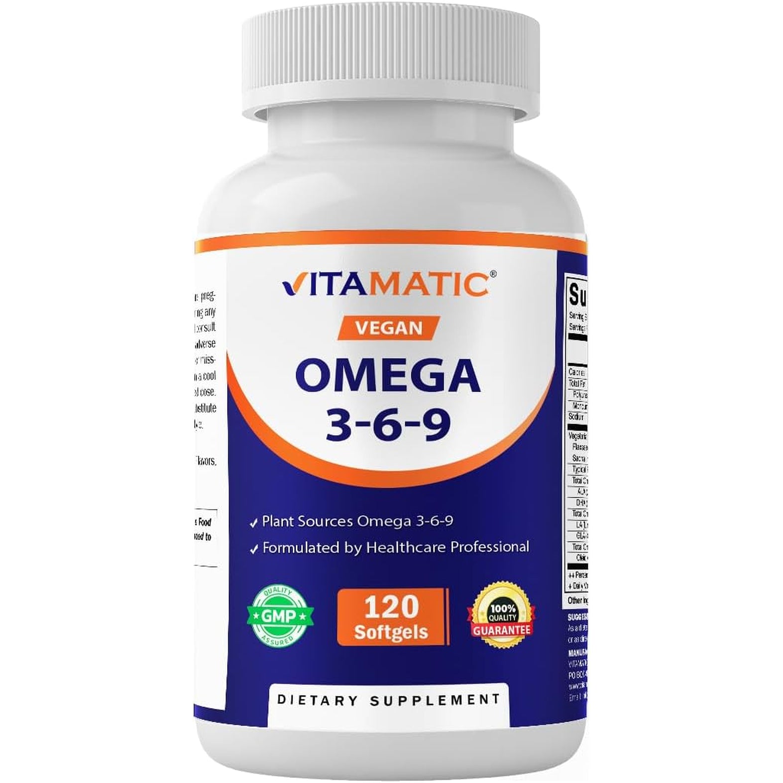 Vitamatic Vegan Omega 3-6-9 Complex 1250Mg | Flaxseed, Olive, Borage & Algae Oils | Plant-Based Omegas | 120 Softgels