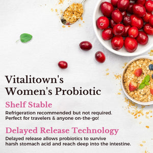 Vitalitown Probiotics for Women 120 Billion Cfus, 30 Strains, with Prebiotics & Digestive Enzymes & Cranberry, Gut & Vaginal Health, Vegan 30 (Pack of 1) Delayed Release Caps