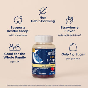 Mommy'S Bliss Kids Sleep Melatonin Gummies, No Artificial Colors, Flavors or Gelatin, Strawberry Flavor Children'S Melatonin Gummies, Age 3+, 60 Count