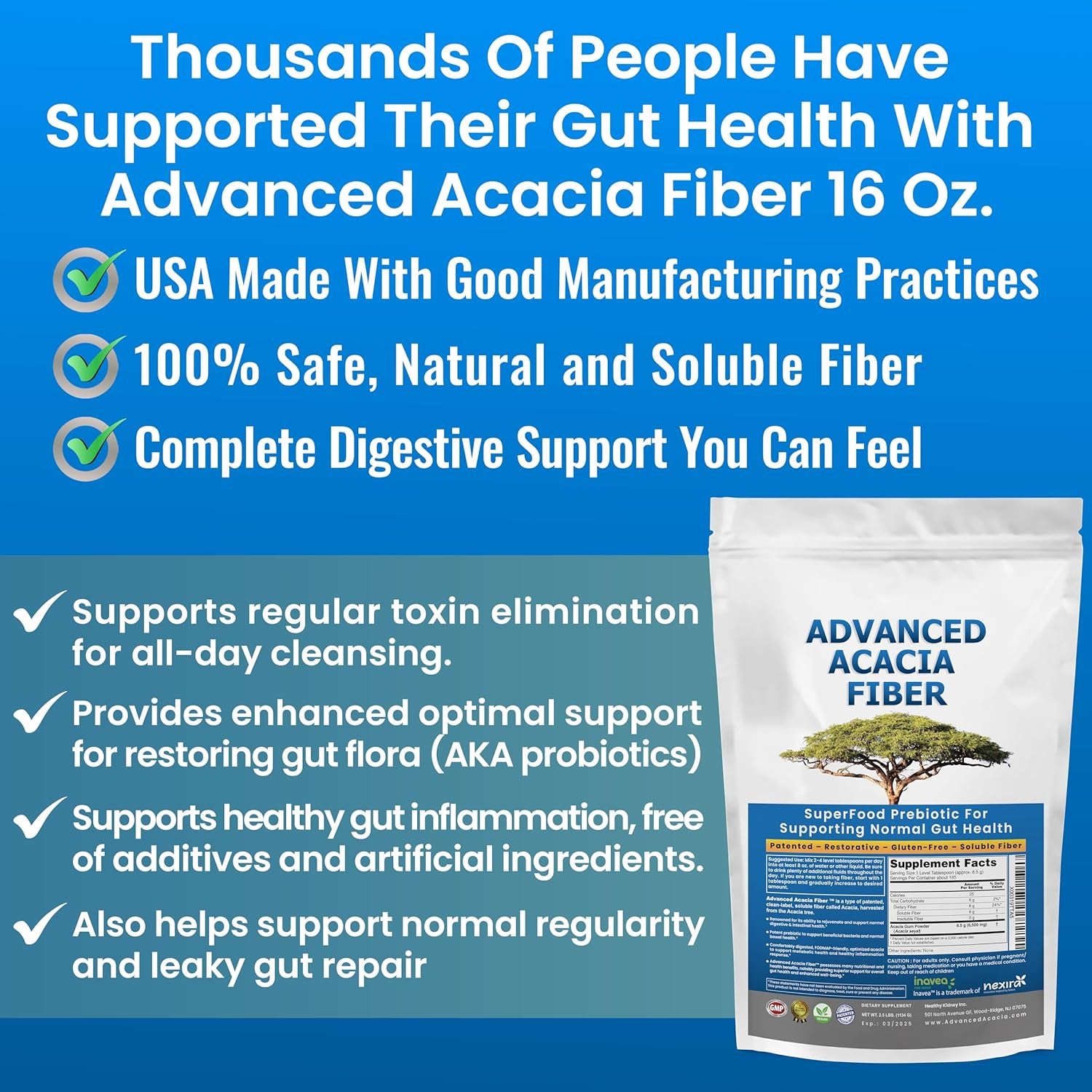 Advanced Acacia Fiber Powder 2.5 Ibs (40Oz) Organic Soluble Fiber Leaky Gut Repair Powder. Natural Supplement Prebiotic for Gut Repair