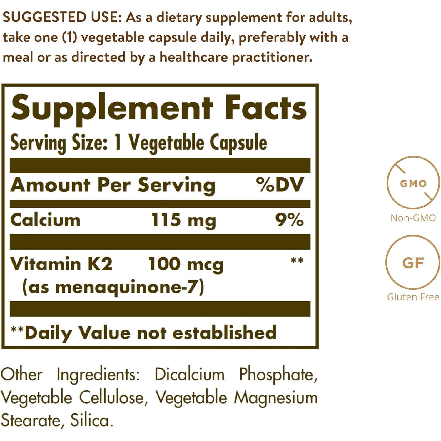 Solgar Naturally Sourced Vitamin K2 (MK-7) 100 Mcg - 50 Vegetable Capsules - Supports Bone Health - Whole Food Source from Natto Extract - Non-Gmo, Gluten Free - 50 Total Servings