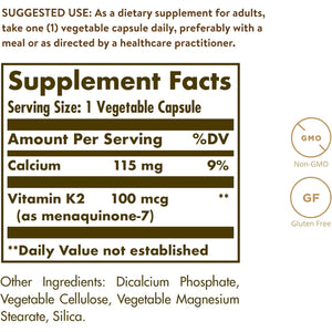 Solgar Naturally Sourced Vitamin K2 (MK-7) 100 Mcg - 50 Vegetable Capsules - Supports Bone Health - Whole Food Source from Natto Extract - Non-Gmo, Gluten Free - 50 Total Servings
