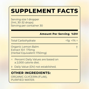 Organic Lemon Balm Drops (10:1) – Gentle Daily Calm and Everyday Tension Relief – Evening Wind-Down and After-Meal Digestive Comfort – Alcohol-Free, 3 Ingredients – Organic, Kosher, Non-Gmo – 1 Fl Oz