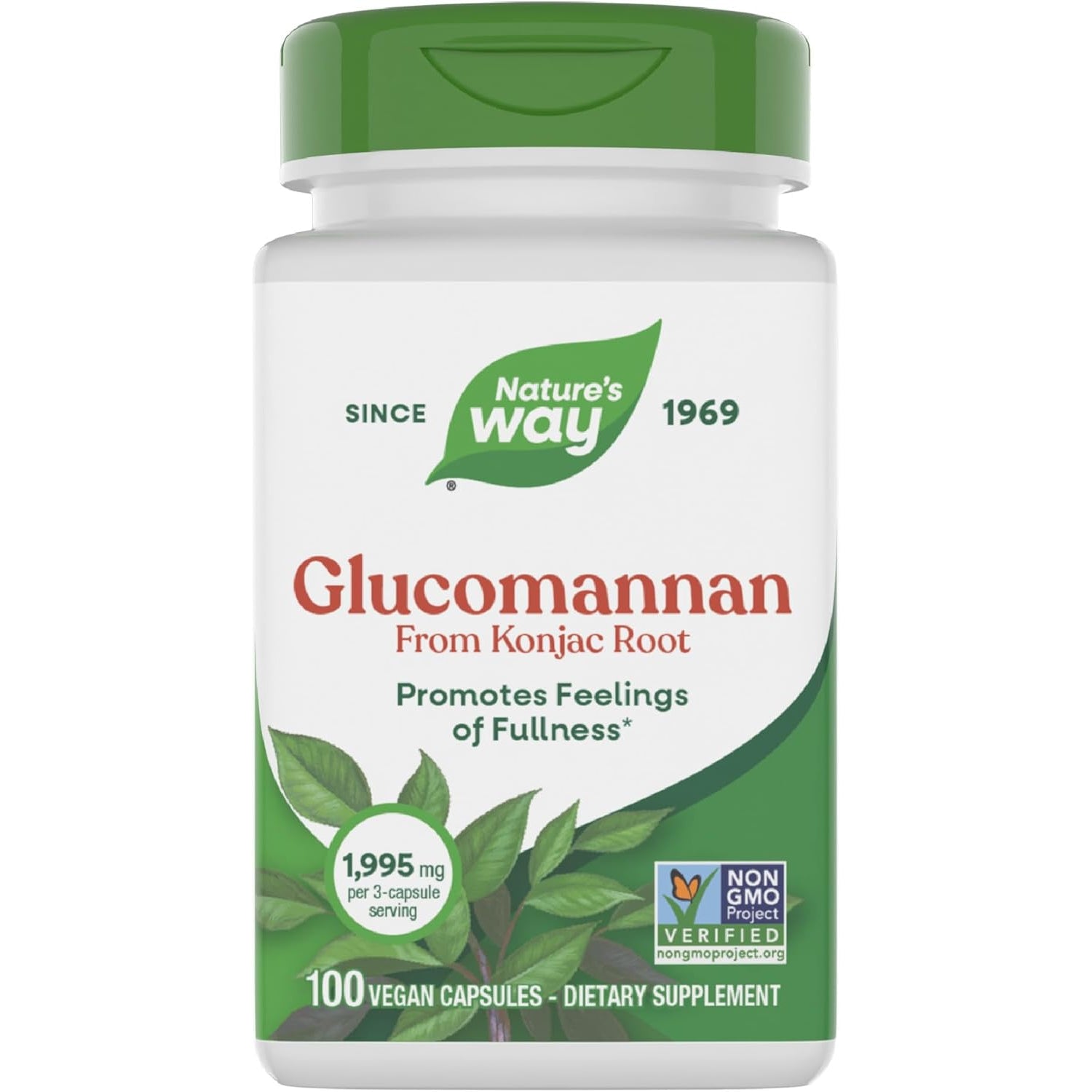 Nature'S Way Herbal Glucomannan from Konjac Root Capsules, Promotes Feelings of Fullness*, 1,995 Mg per 3-Capsule Serving, Non-Gmo Project Verified, Vegan, 100 Capsules (Packaging May Vary)