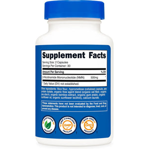 Nutricost NMN (Nicotinamide Mononucleotide) 500Mg, 60 Capsules - Vegetarian Friendly, 30 Servings, Gluten Free, GMO Free