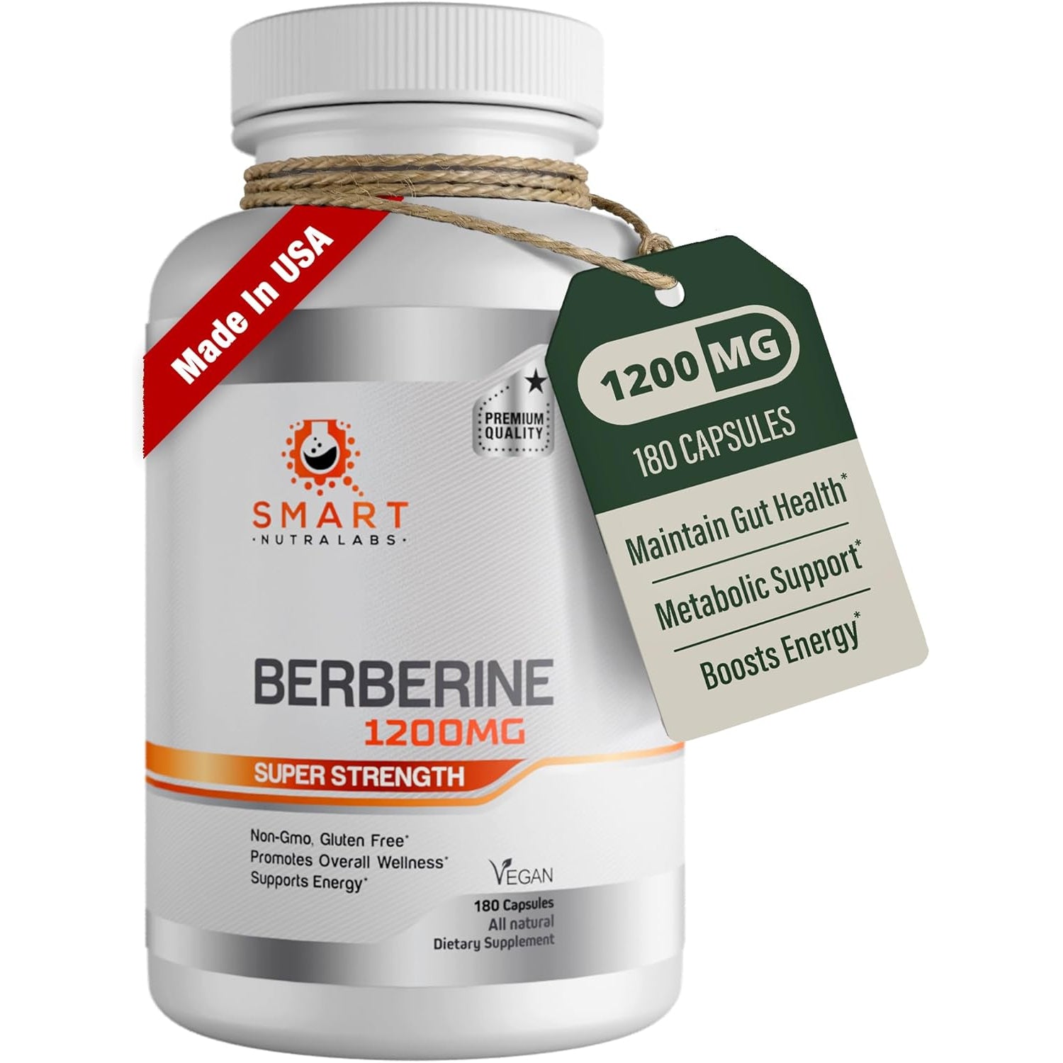 Smart Nutra Labs Premium Berberine HCL 1200Mg- 180 Vegan Capsules, 100% Pure Berberine Supplement- Non-Gmo, Gluten Free
