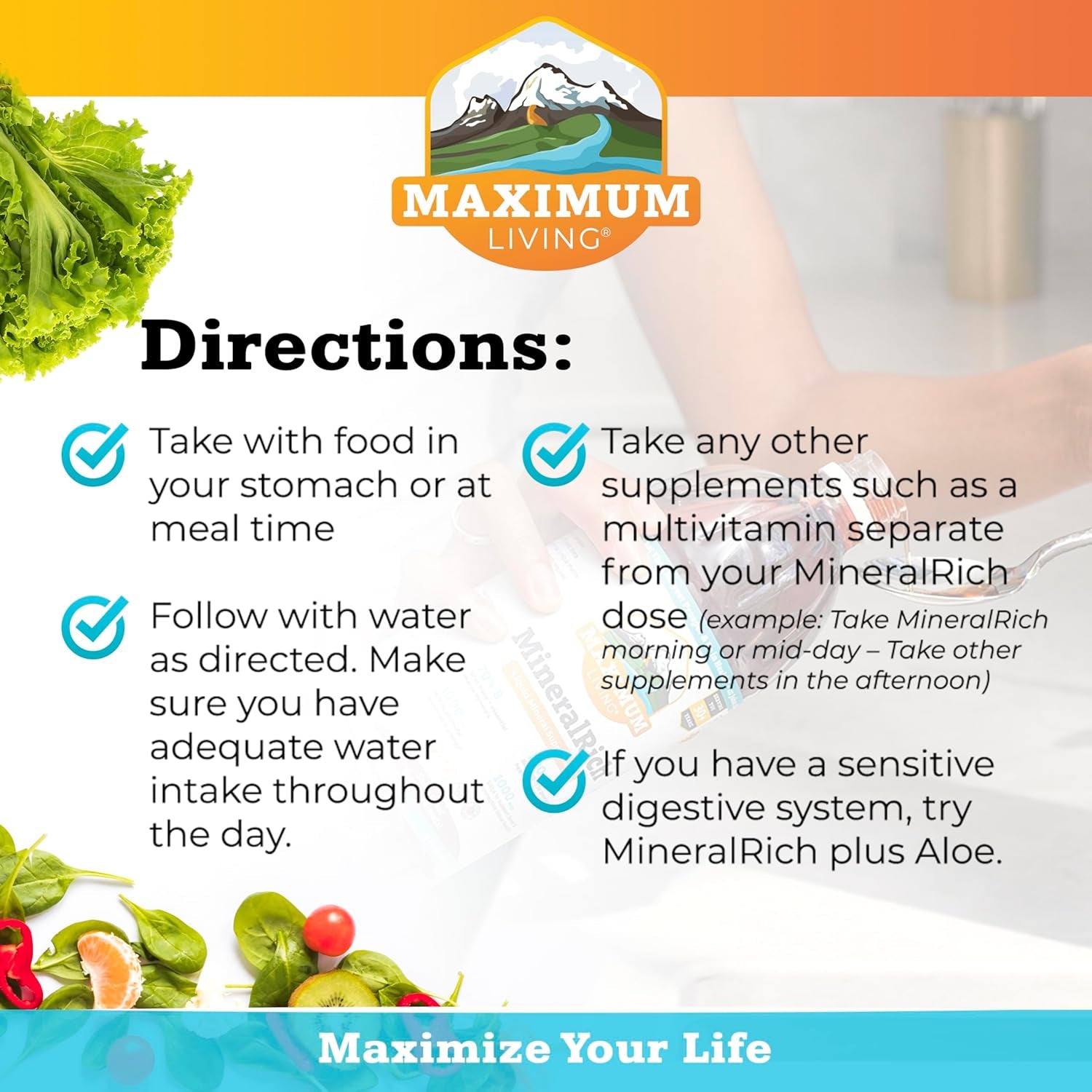Maximum Living Mineralrich Minerals Supplement with Aloe - Liquid Blend of Vitamins and Trace Minerals - 32 Oz
