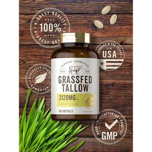 Carlyle Grass Fed Beef Tallow 3120Mg | 200 Softgel Capsules | Pasture Raised Bovine Supplement | Non-Gmo, Gluten Free | by Herbage Farmstead
