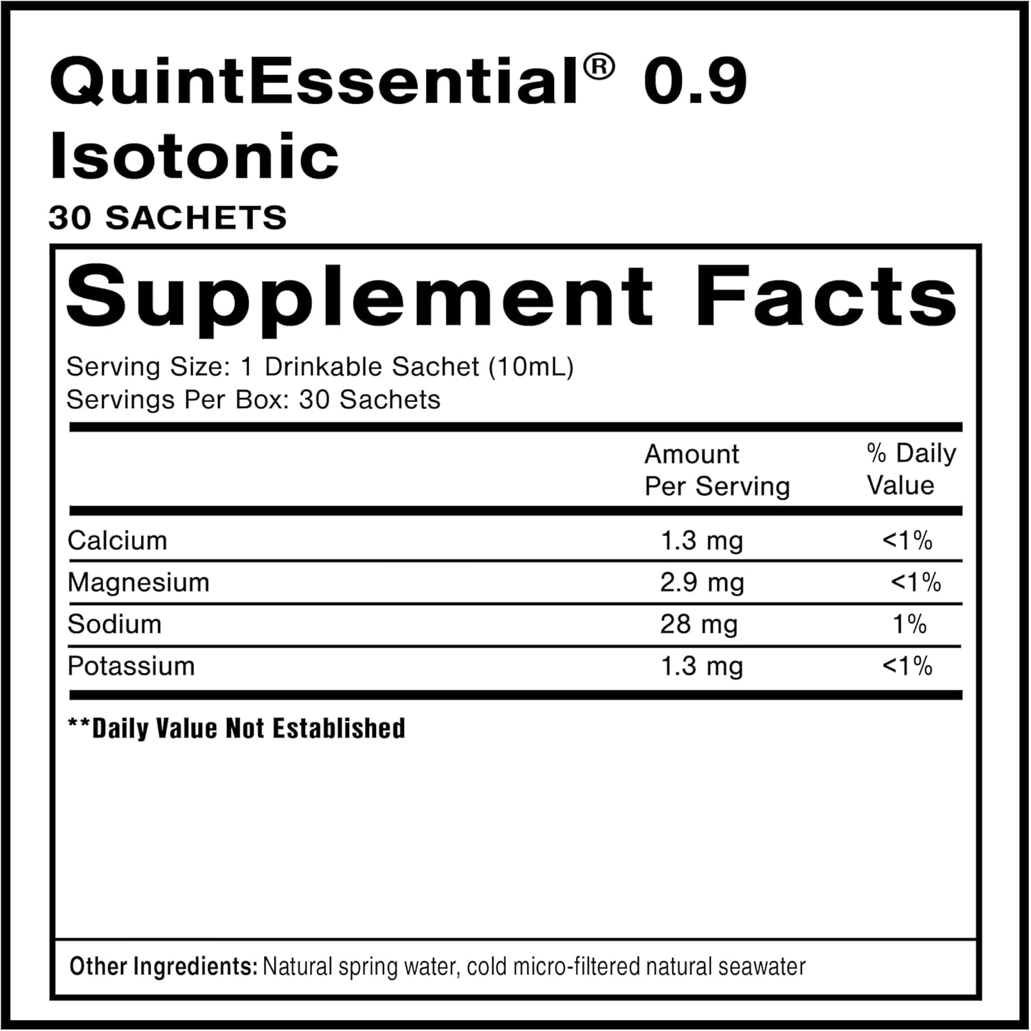 Quicksilver Scientific Quintessential 0.9 Sachets - Isotonic Solution with Sea Water Minerals + Alpine Spring - Liquid Hydration, Electrolyte + Multi Minerals Supplement (30 Count)