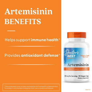 Doctor'S Best Artemisinin Supplement for Men & Women - Sourced from Sweet Wormwood Herb, Artemisia Annua Capsules, 200 Mg per Serving, Natural Immune Health Support for Adults - 90 Ct Veg Caps