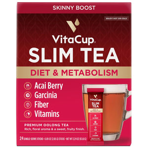 Vitacup Slim Instant Tea Packets for Diet Support, Oolong Tea W/B Vitamins, Garcinia, Inulin & Acai, On-The-Go Instant Sticks, 24 Ct