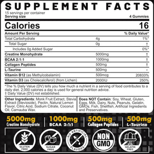 Creatine Monohydrate Gummies for Men & Women - with BCAA, Collagen Peptides, L-Taurine, Vitamin B12, D3, Chewables Creatine Monohydrate 5G per Serving, Natural Lemon Flavor, Sugar Free, 2 Pack