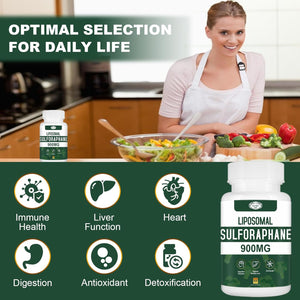 900MG Liposomal Sulforaphane Supplement Broccoli Extract, Liver Supplement for Antioxidant, Digestion, Cellular Health 60 Capsules