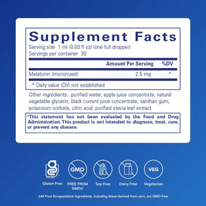 Pure Encapsulations Melatonin Liquid | Hypoallergenic Supplement Supports the Body'S Natural Sleep Cycle | 1 Fl. Oz.